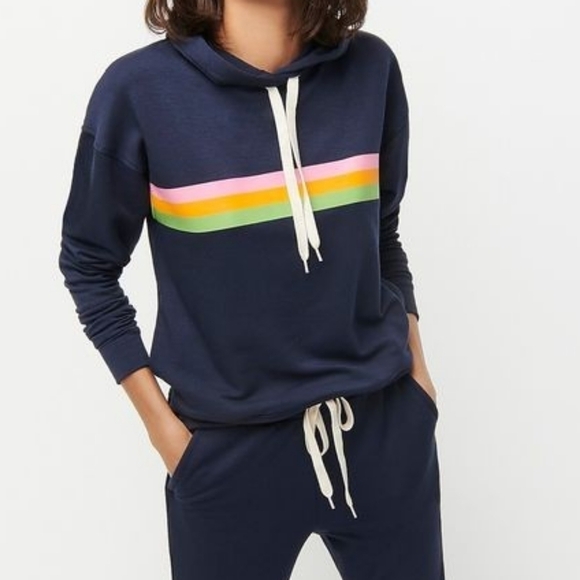 J. Crew Tops - J. Crew Striped Hoodie in Cloud Fleece XS (fits big)
